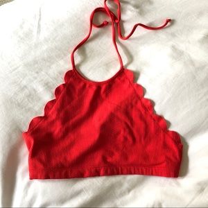 Red Marysia Scalloped Halter Bikini Top